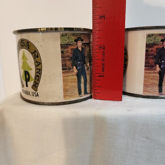 Vtg Bonanza Ponderosa Ranch Souvenir Tin Mugs Set of 2 Nevada Western TV Show - Picture 6 of 9